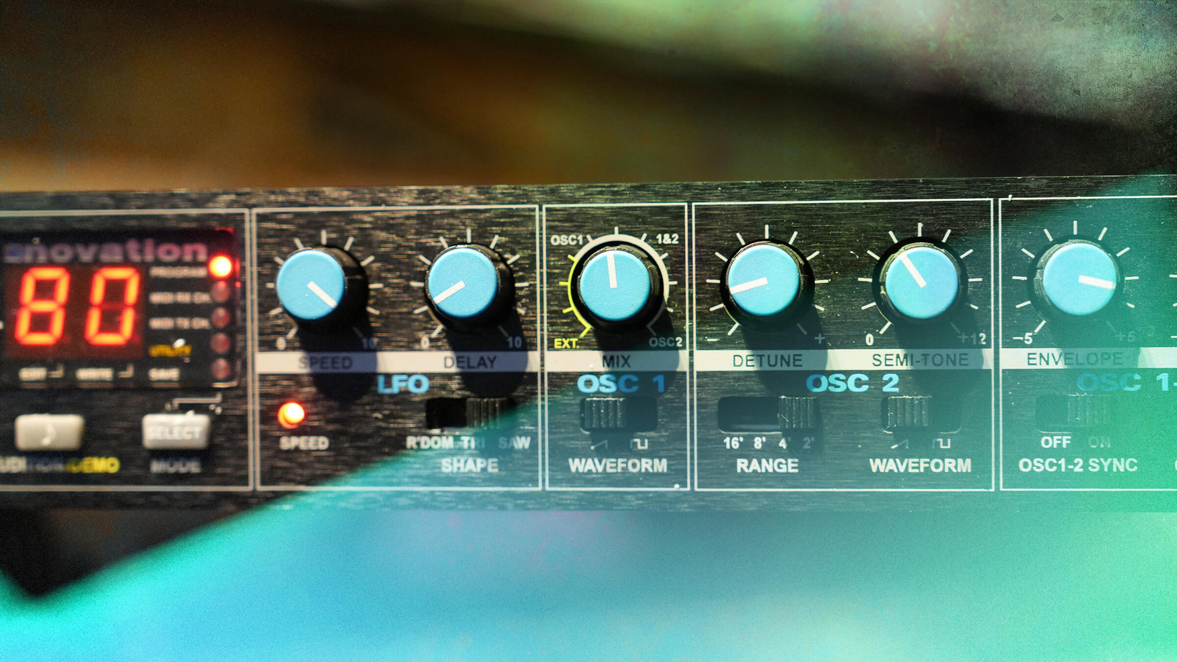 Closeup of Novation Bass Station Rack Synthesiser
